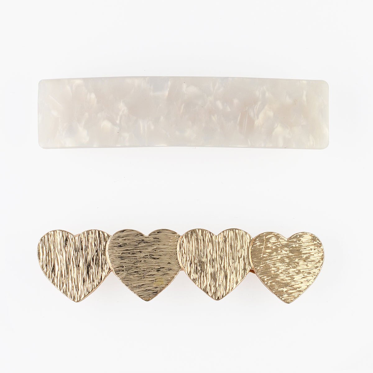 Set de 2 pinces rectangulaires et cœurs ivoire, BALABOOSTE