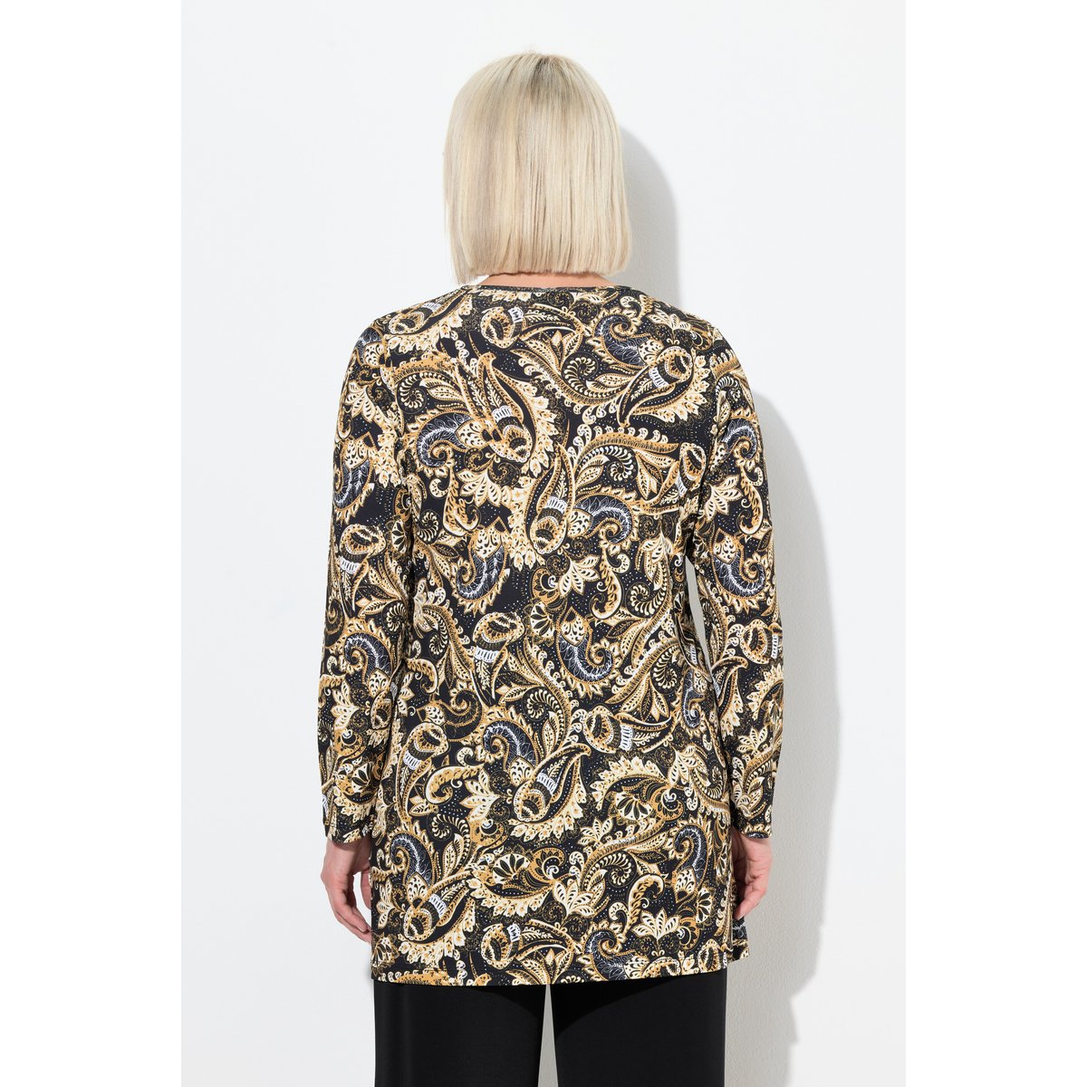 T-shirt long motif cachemire noir, ULLA POPKEN