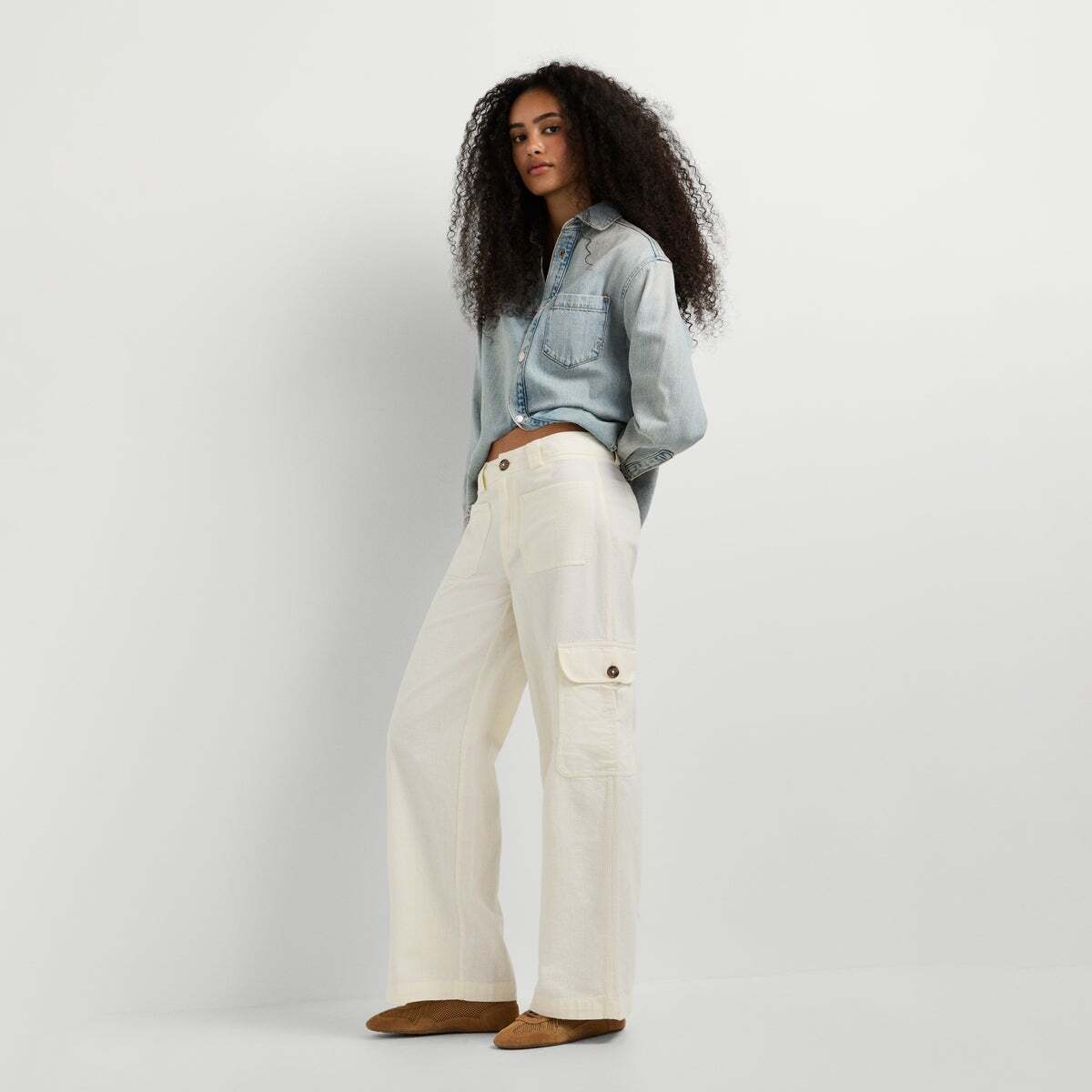 Pantalon Cargo Coupe Large blanche mousse, PEPE JEANS