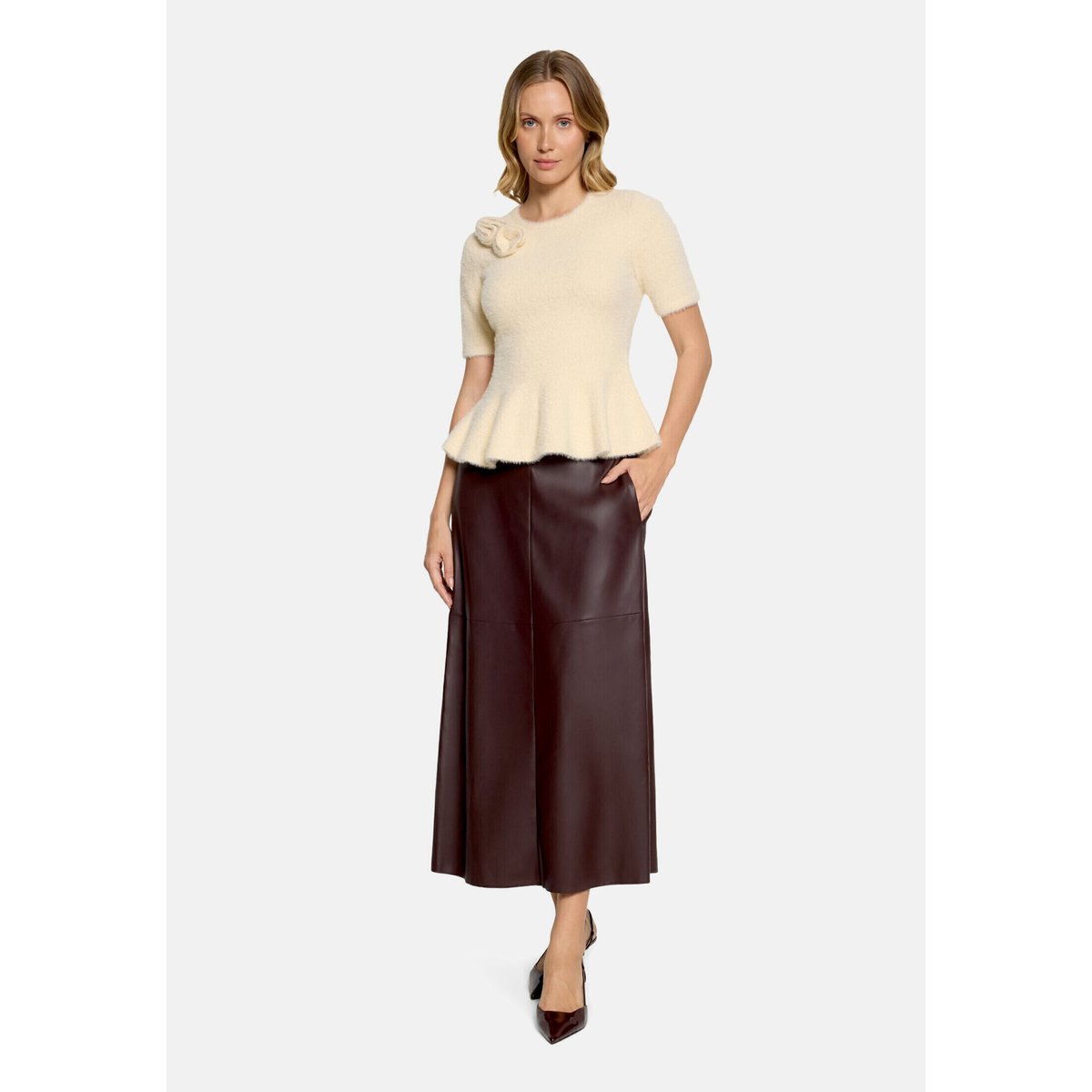 Pull-over en maille à encolure ronde champagne sorbet, VERA MONT
