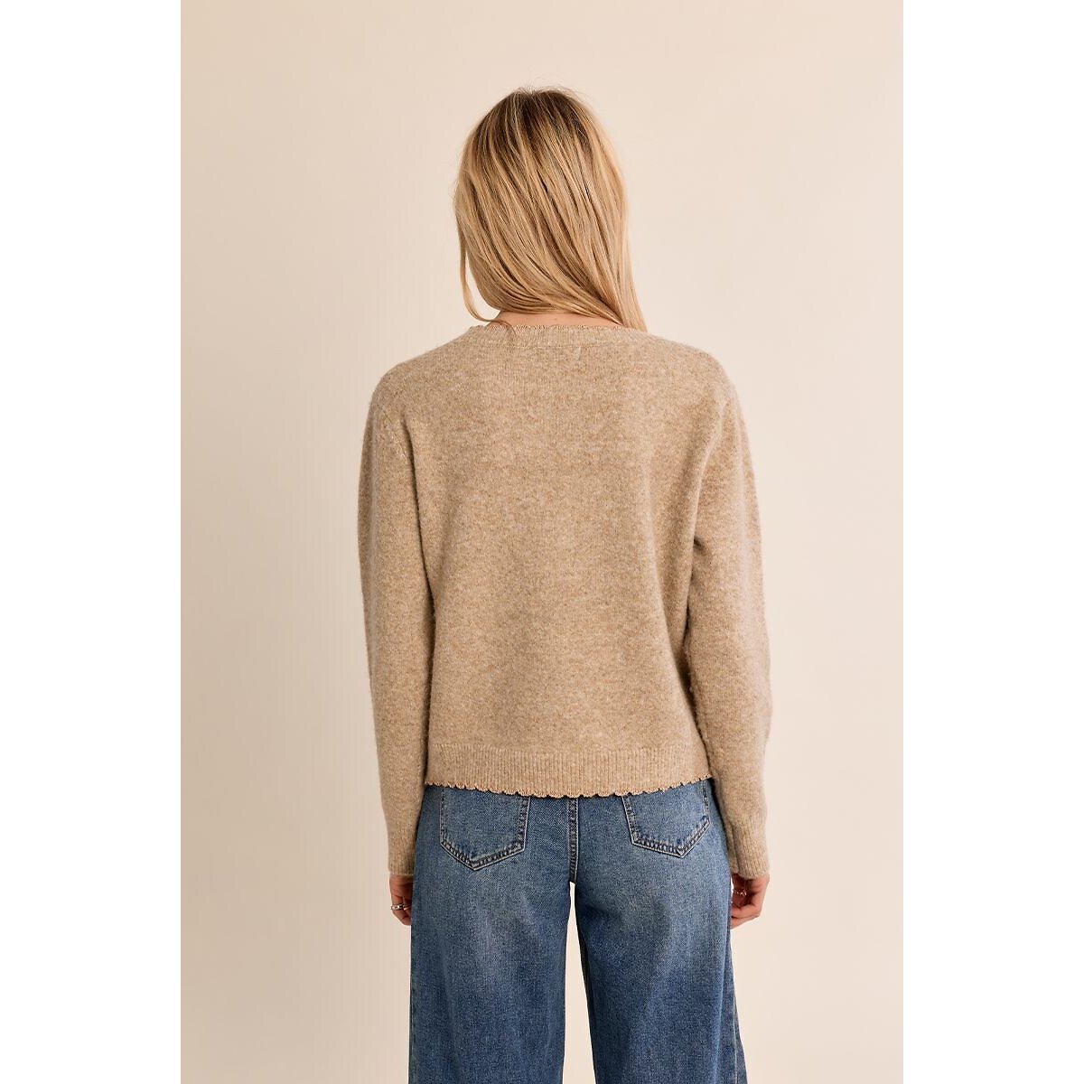 Long Sleeve V-Neck Cardigan beige, MOLLY BRACKEN