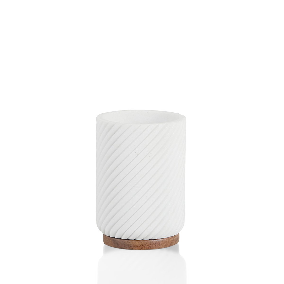 Pot brosse à dents - Résine blanche et bois - ASCOLI blanc, MAISON AUBERTIN
