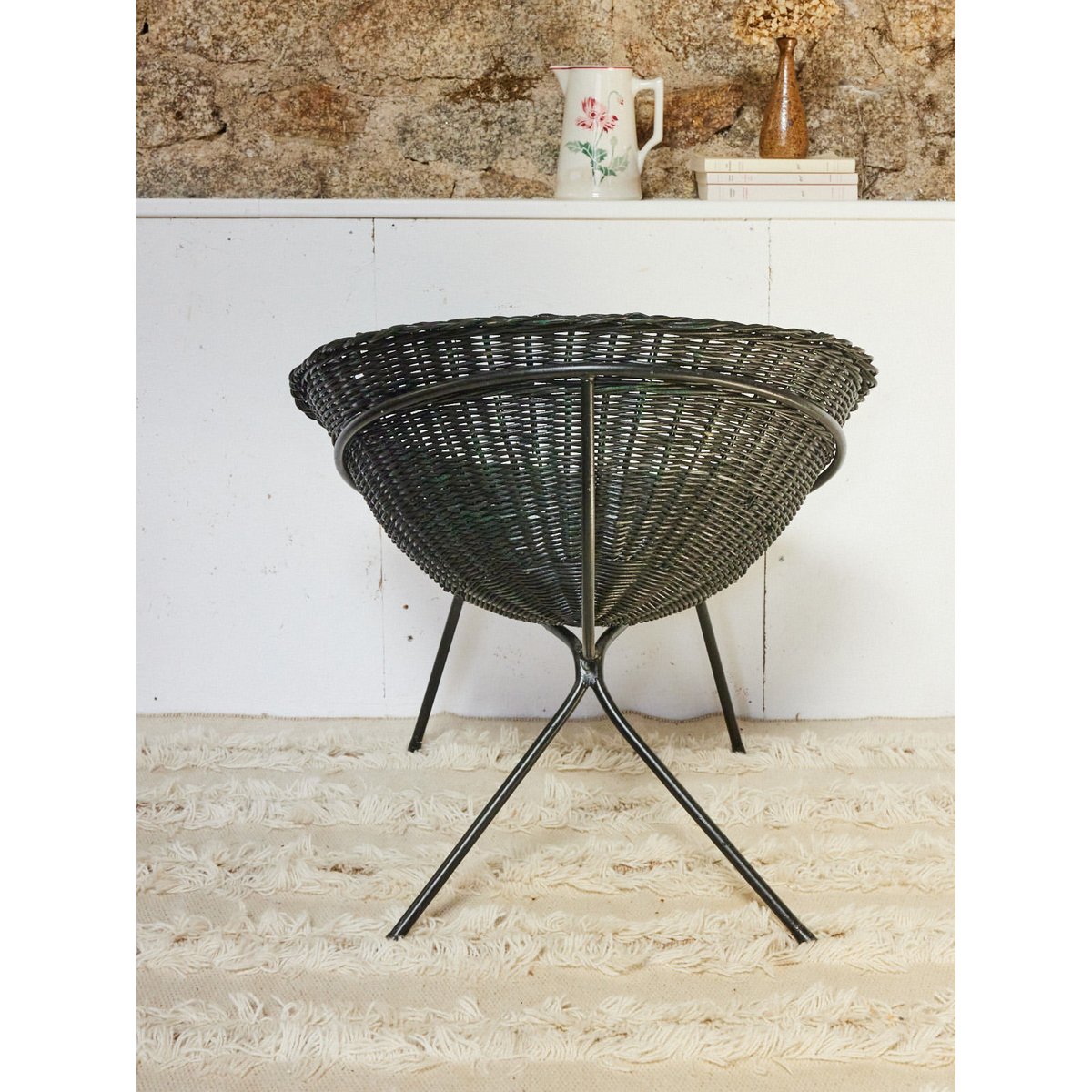 Fauteuil en osier Jakob N°1287 - Bon état noir, DEBONGOUT