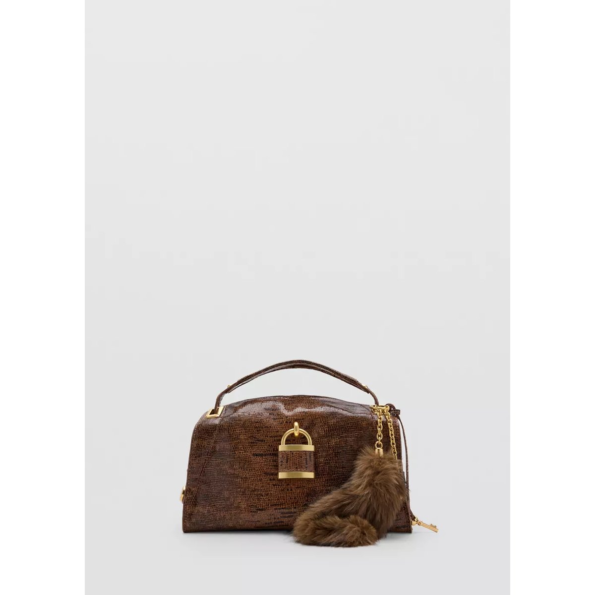 Sac cabas en cuir synthétique avec breloques marron moyen, MANGO