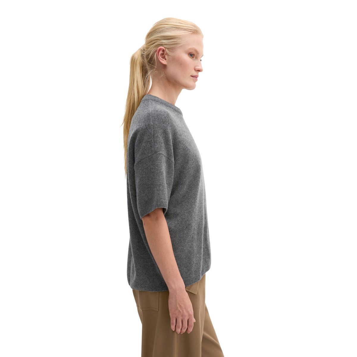 Pull à manches courtes ample en laine mérinos douce gris, MARC O'POLO