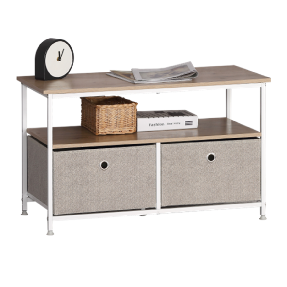 Table basse 2 tiroirs et 2 tablettes LISA bois clair, CALICOSY