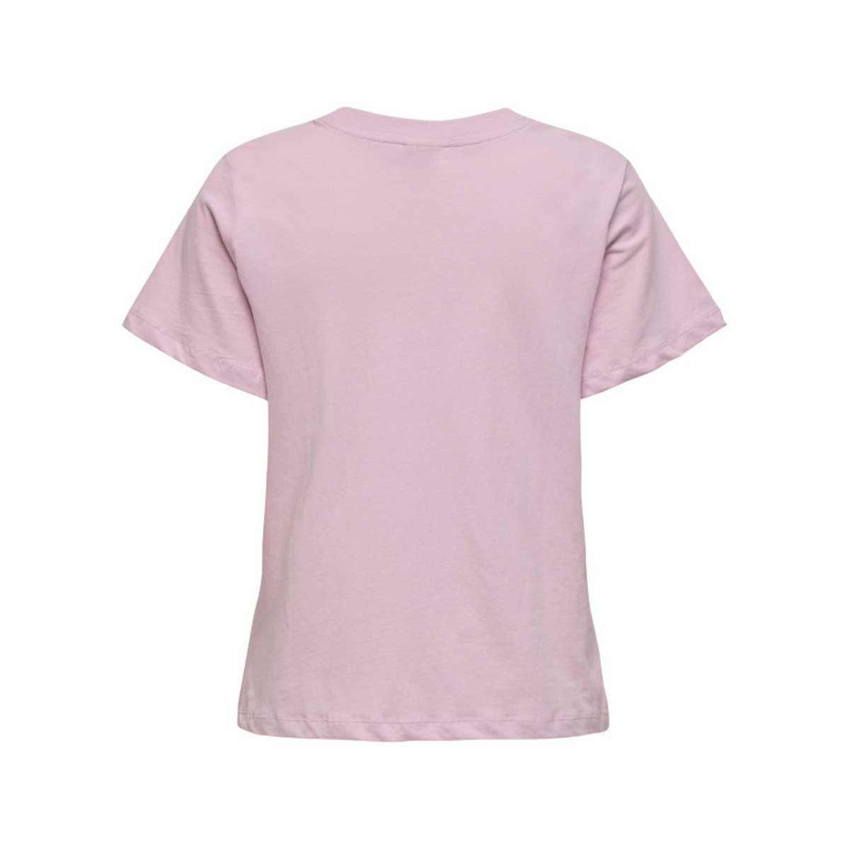 T-shirt en coton blanc uni avec une coupe droite et un col rond rose, JDY