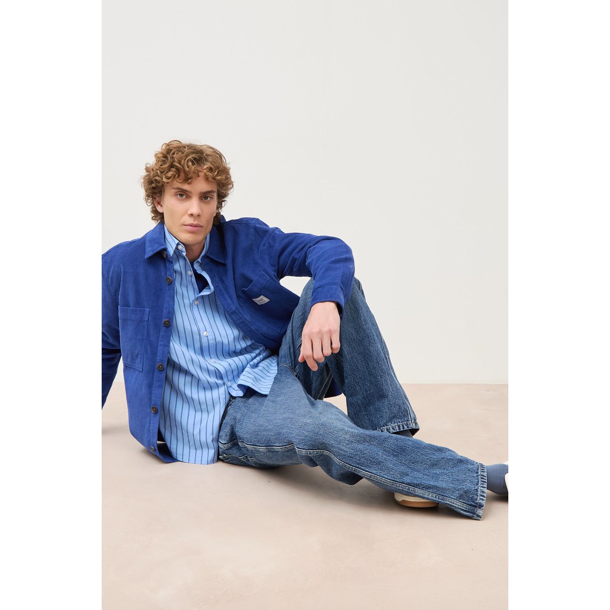Chemise boyfriend en coton bleu ciel, BONOBO