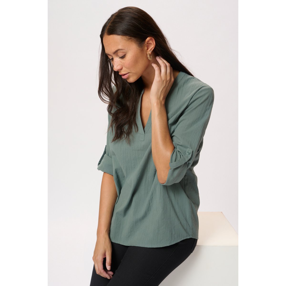 Chemise à manches longues vert balsam green, KAFFE
