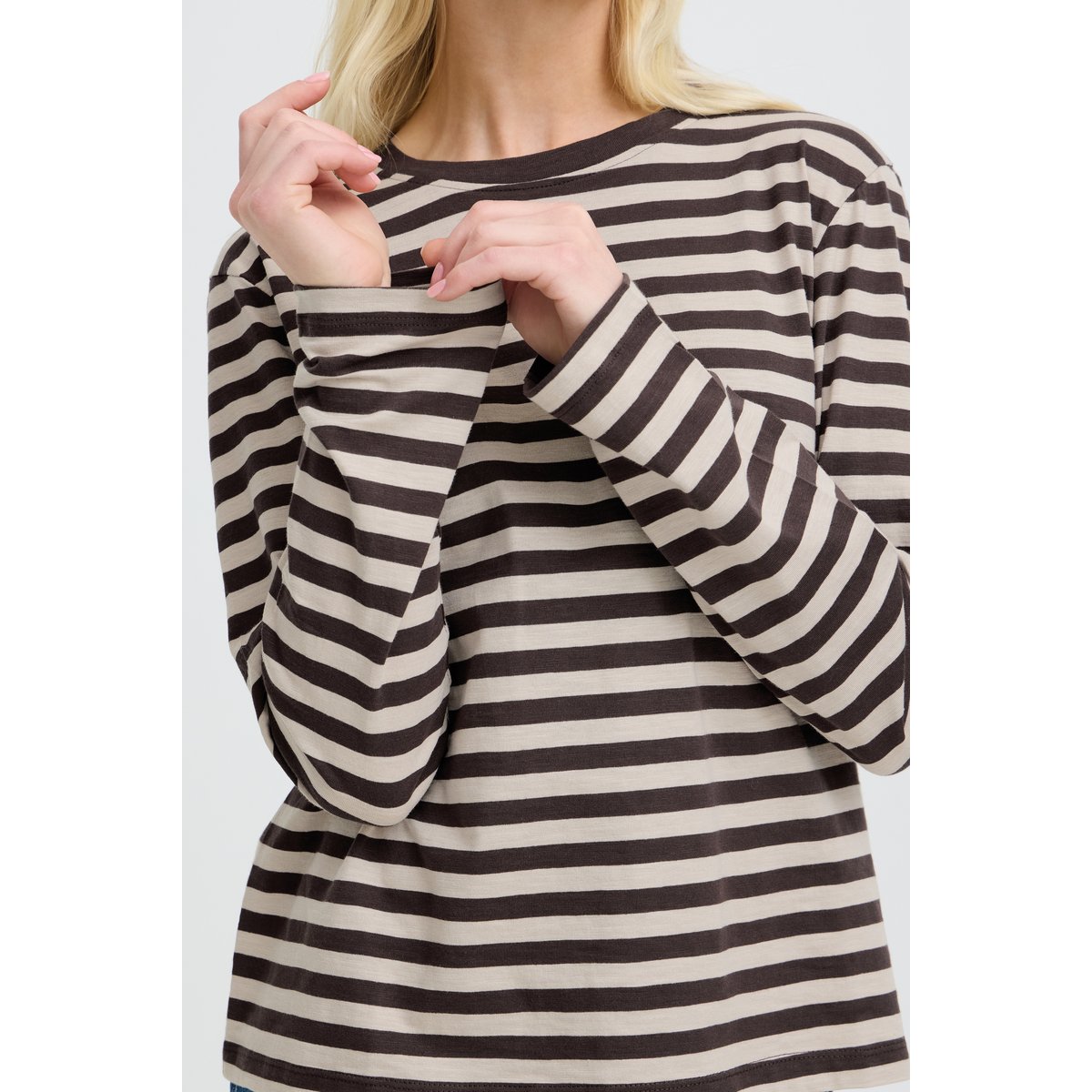 Á manches longues marron light & dark brown stripe, B.YOUNG