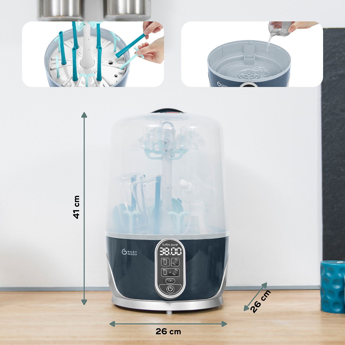 Sterilisator flessendroger, turbo pure blauw, BABYMOOV