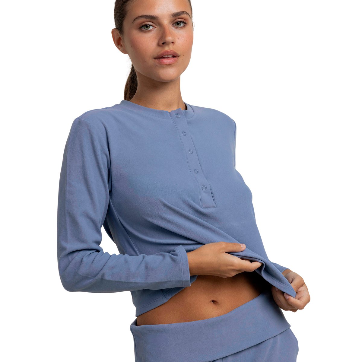 Pyjama pantalon top manches longues Yoga Girl bleu, ADMAS