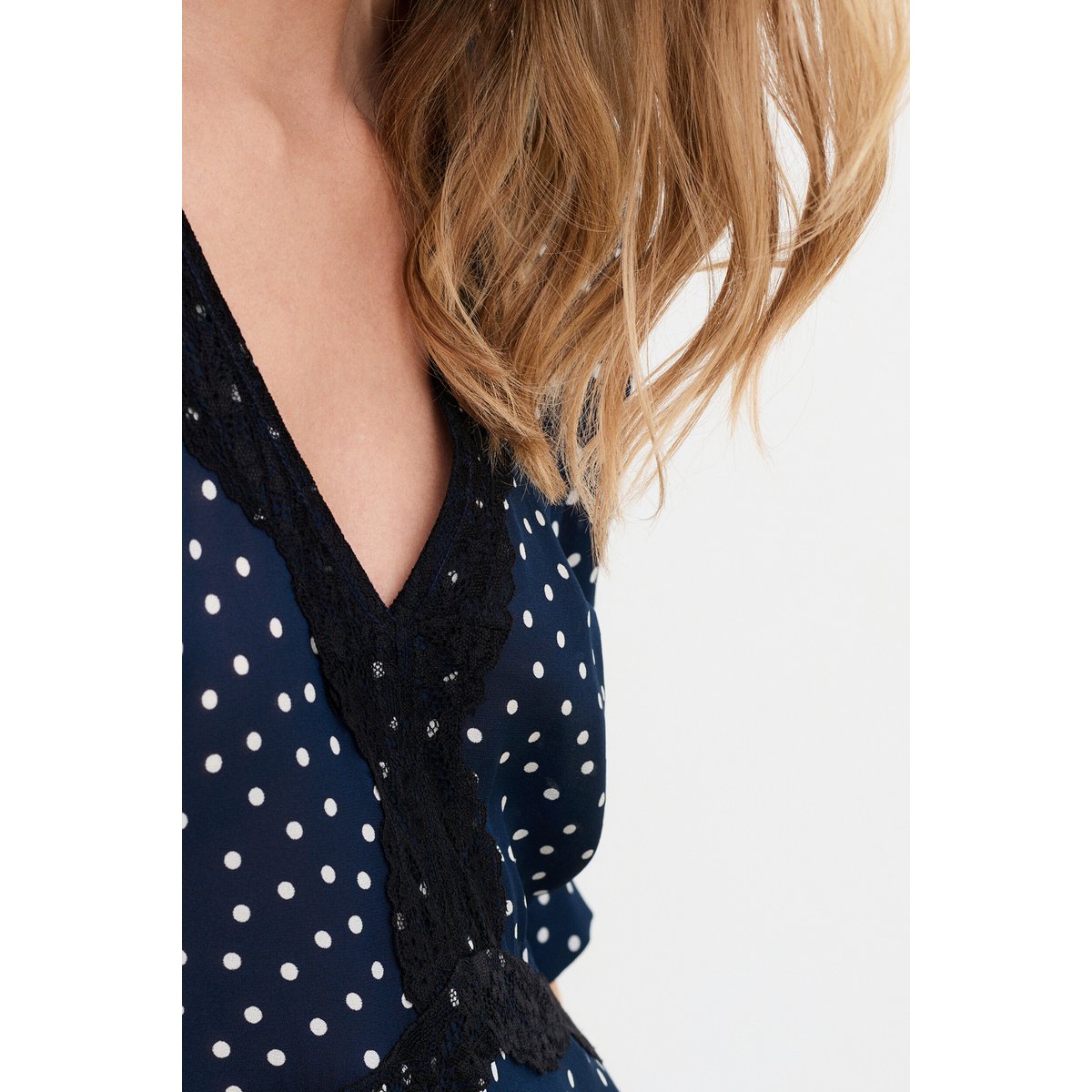 Robe longue cintrée col v RUMBA bleu marine, CAROLL