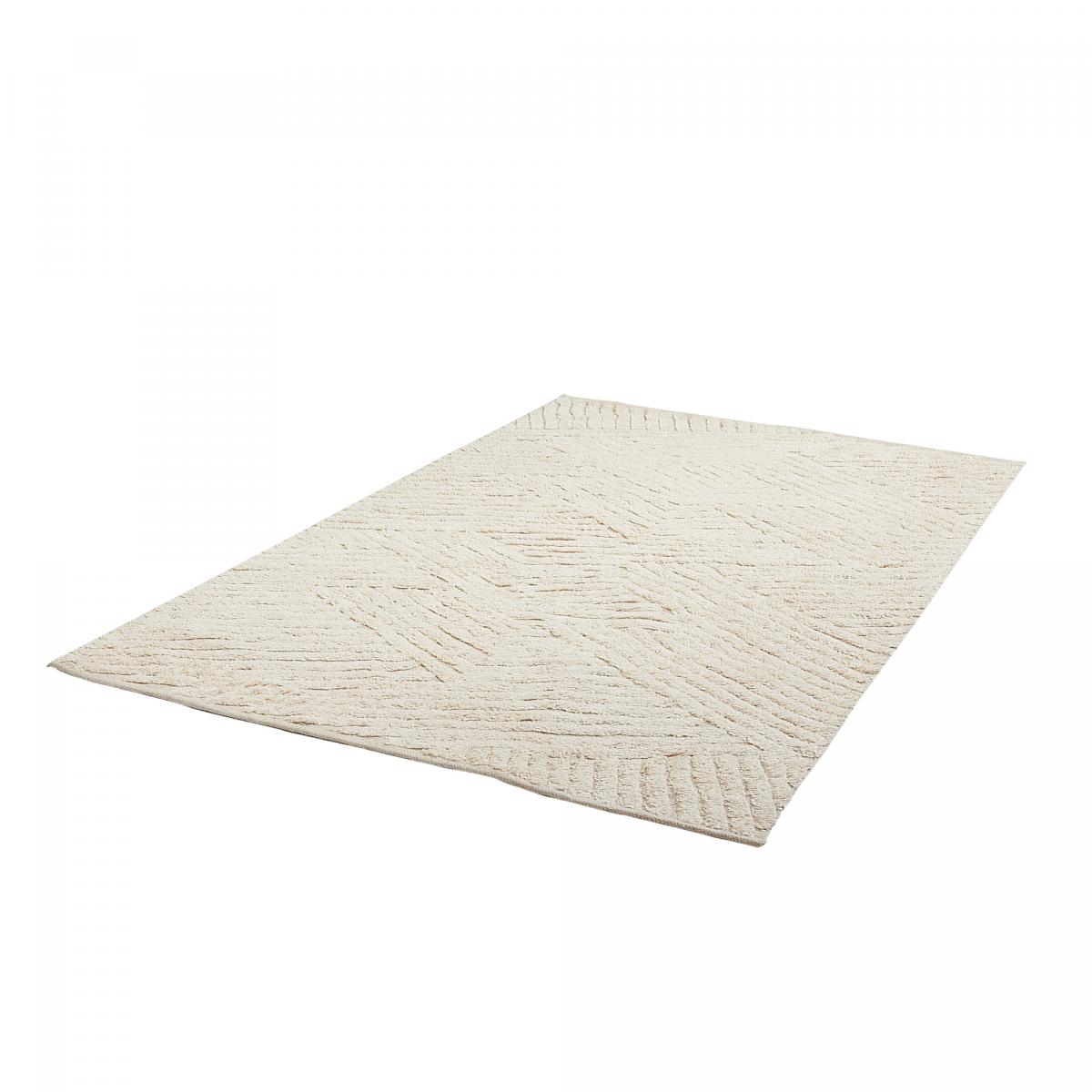 Tapis chambre fait main en coton motif faux uni COTCOLO beige, UN AMOUR DE TAPIS