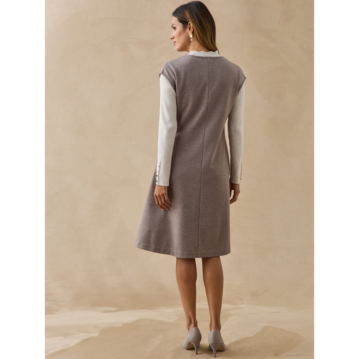 Robe ample sans manches col rond chiné vison, DAXON