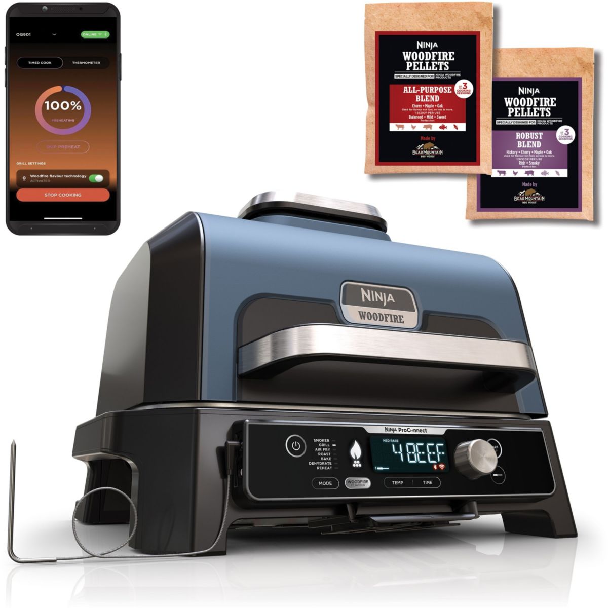 Barbecue électrique OG901EU Woodfire pro connect à poser, 44.5x26.5 cm couleur unique, NINJA