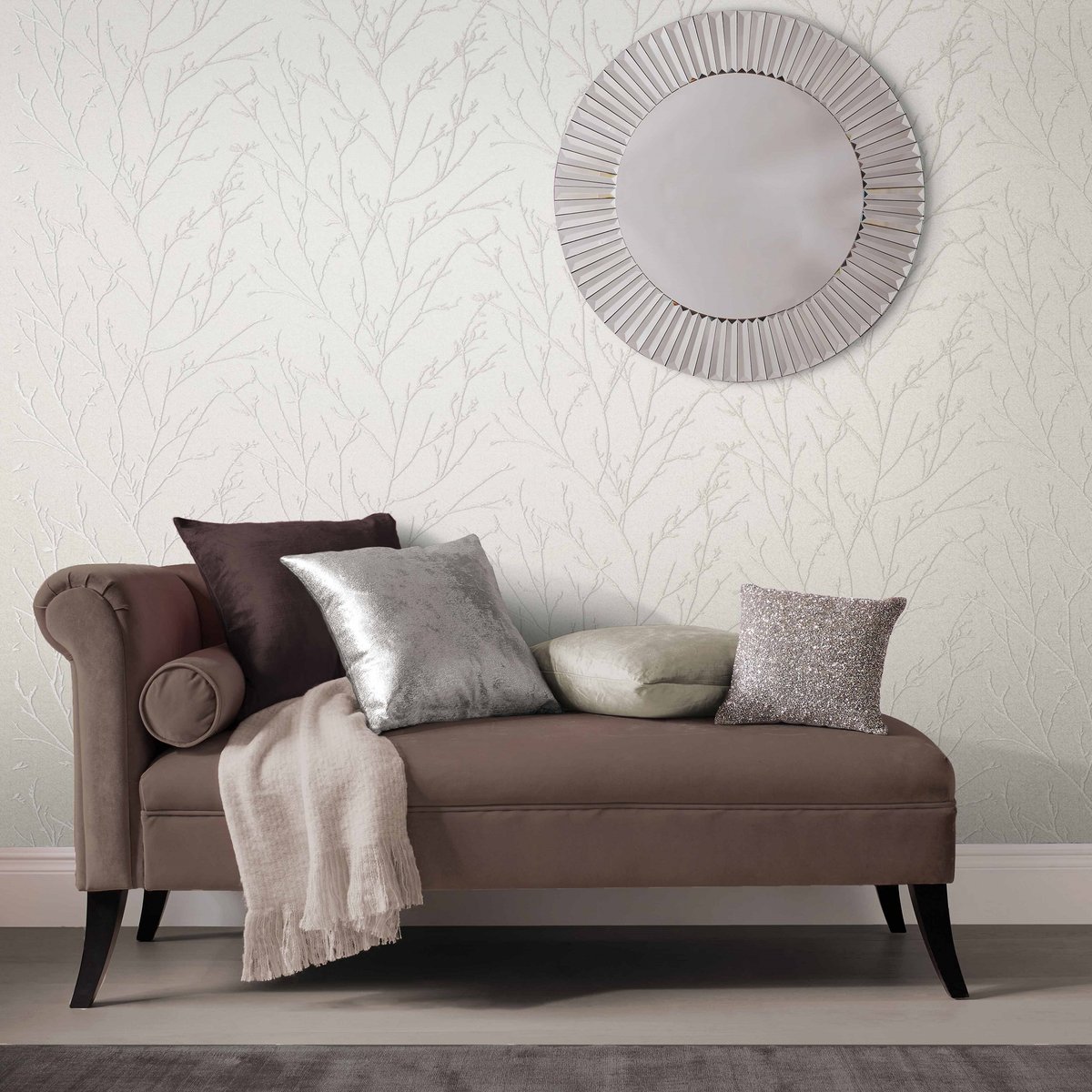 Papier peint Branches moirées Woodland beige argenté, GRAHAM ET BROWN