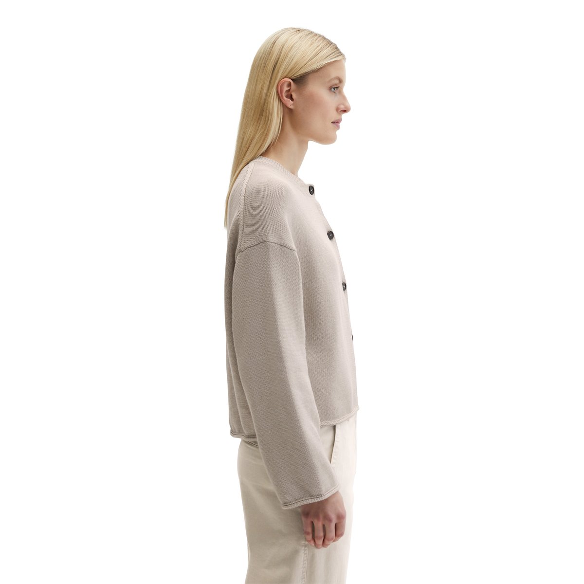 Cardigan oversized à col en V DfC en fil de coton organique gris clair, MARC O'POLO