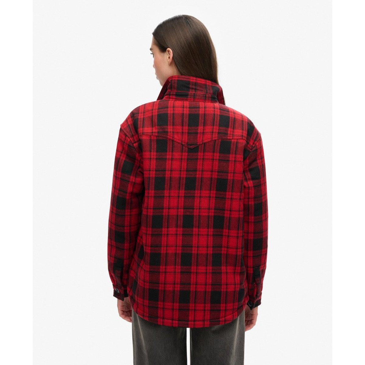 Surchemise en flanelle et peau lainée à carreaux rouge à carreaux, SUPERDRY