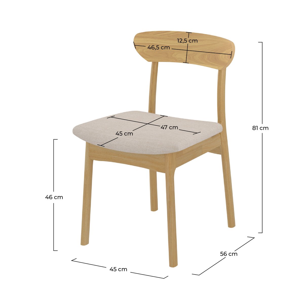 Lot de 2 chaises en tissu - LANA beige et bois clair, MAISON PAVANE