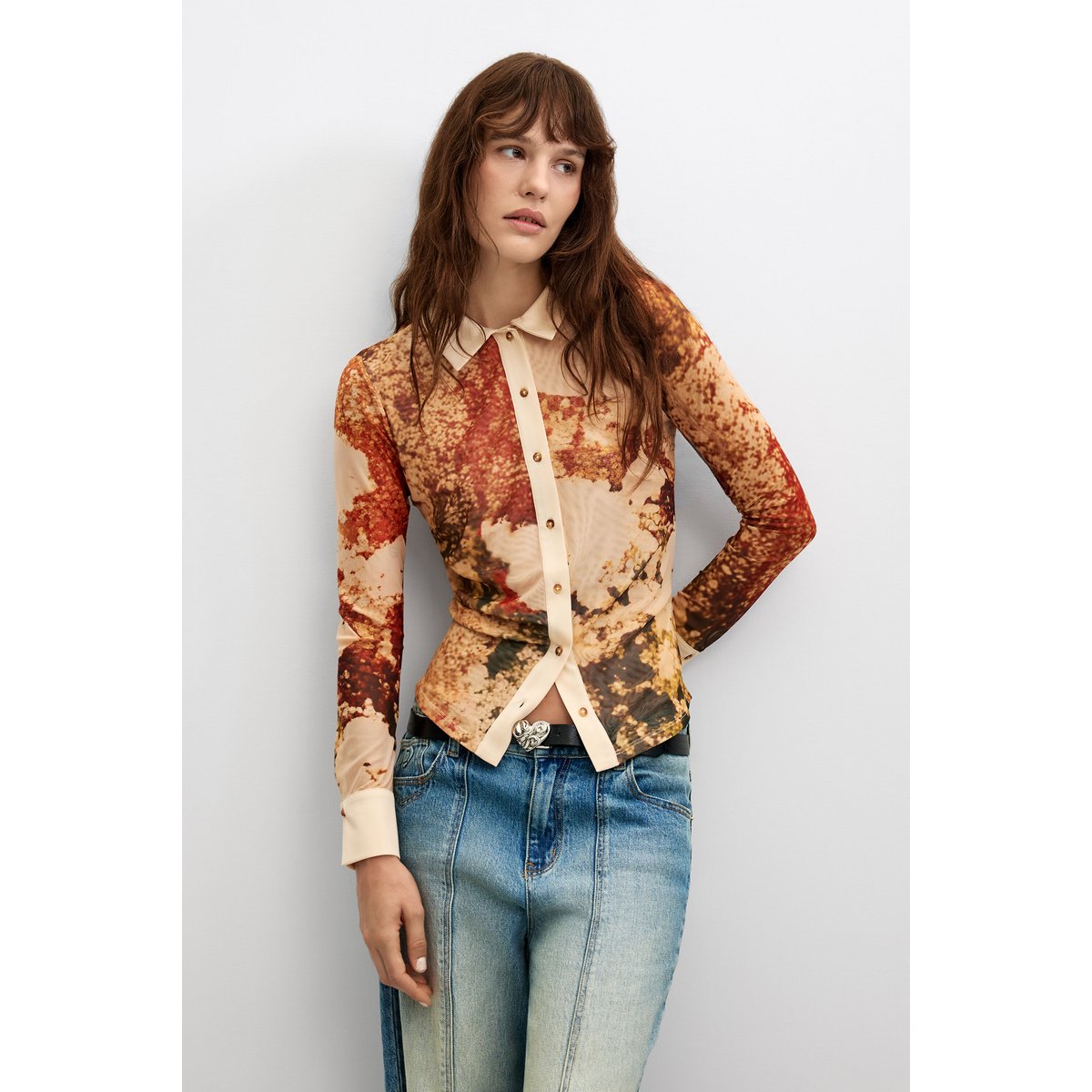 Chemise longue imprimée beige, DESIGUAL