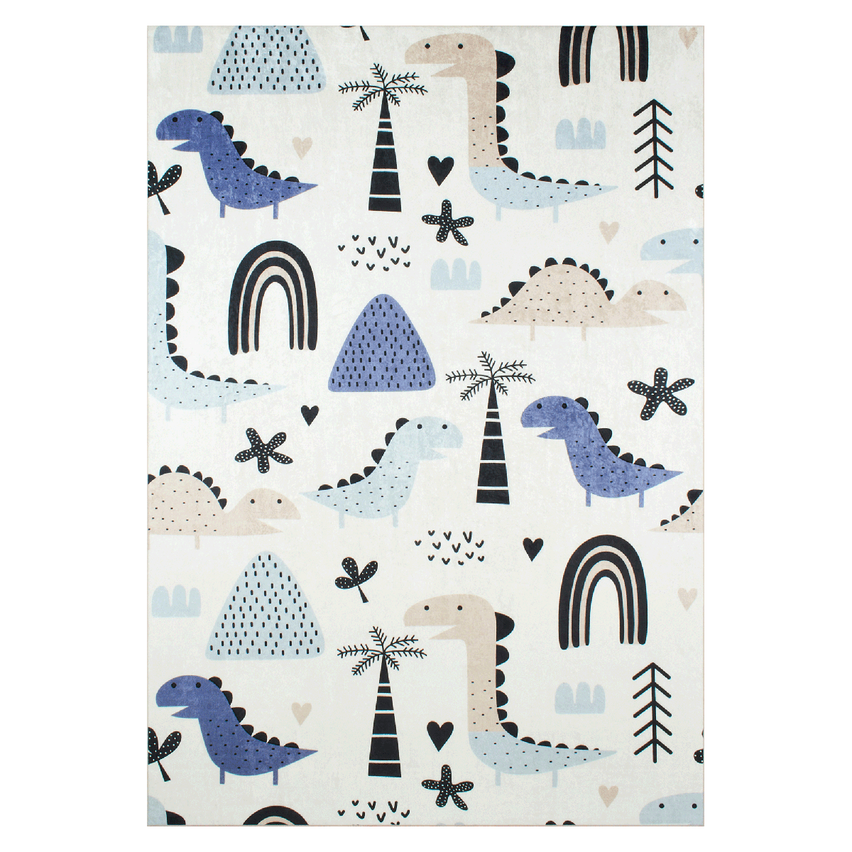 Tapis enfant tissé motif animaux DINO bleu, crème, UN AMOUR DE TAPIS