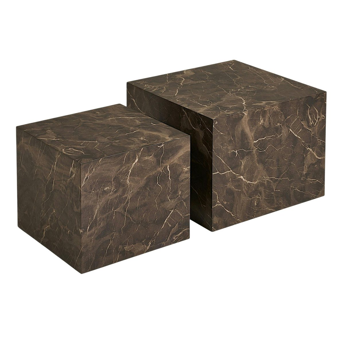 Table basse cube design effet marbre brun (lot de 2) TORANO marron, PIER IMPORT