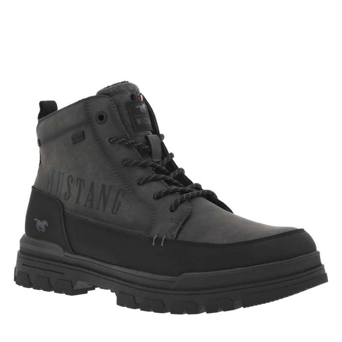 Bottines grises à talon plat pourvues d'une fermeture zippée et de lacets grises, MUSTANG