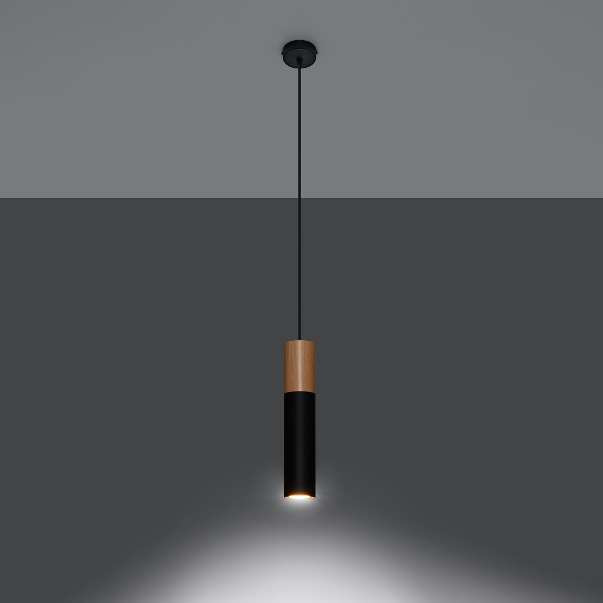 Suspension Acier Bois Naturel/Noir GU10 1 Pablo marron, EDEN