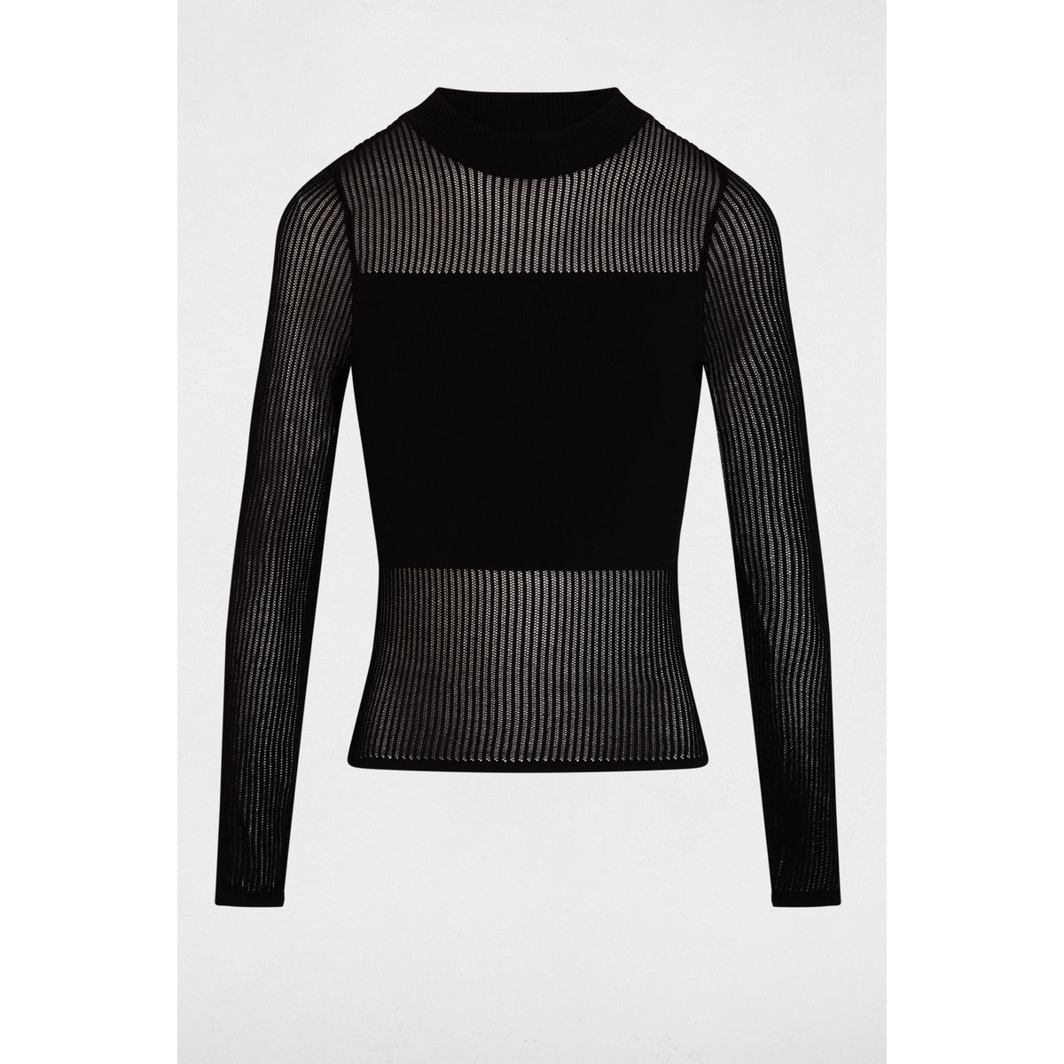 Pull ajouré col montant noir, MORGAN