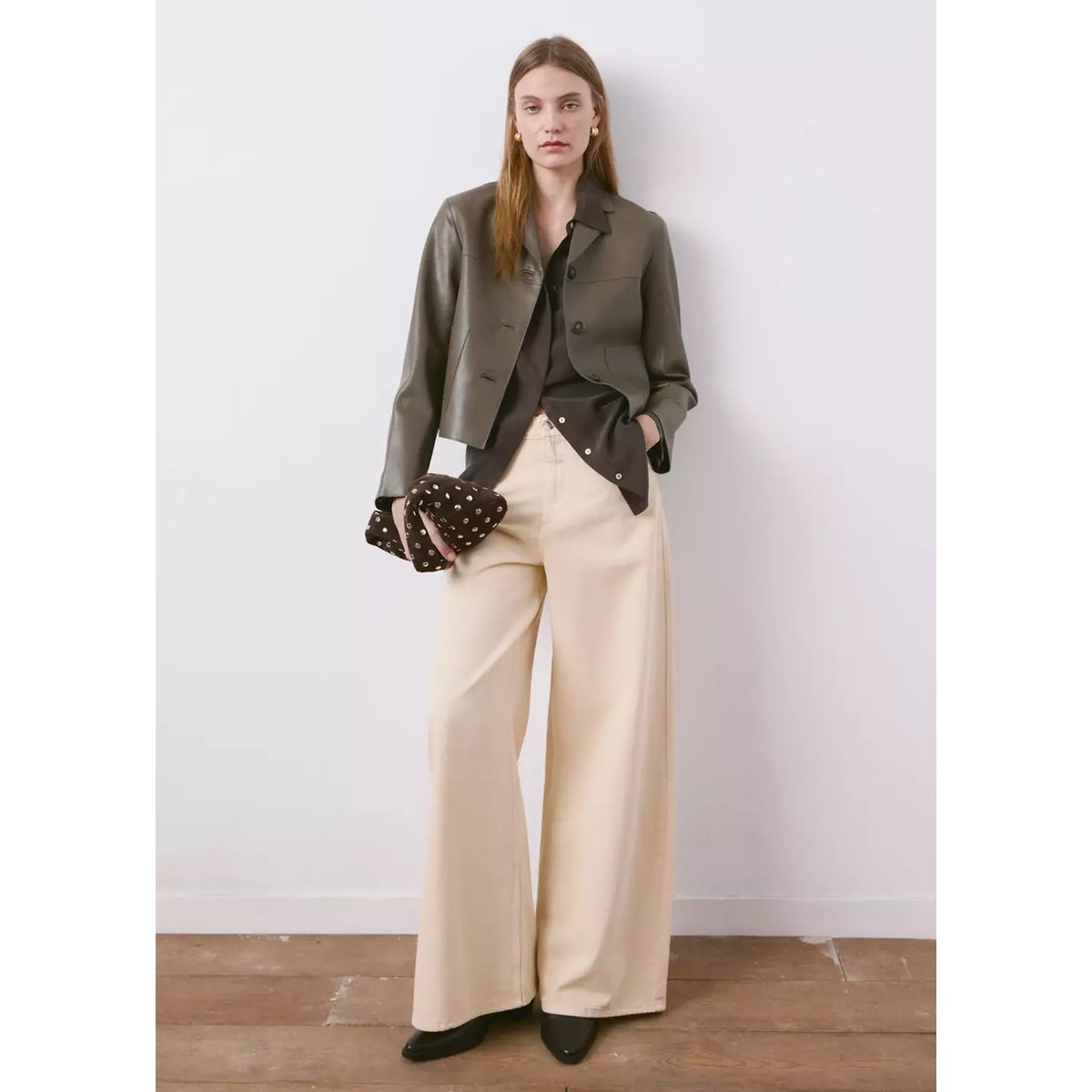 Veste cuir synthétique poches olive, MANGO