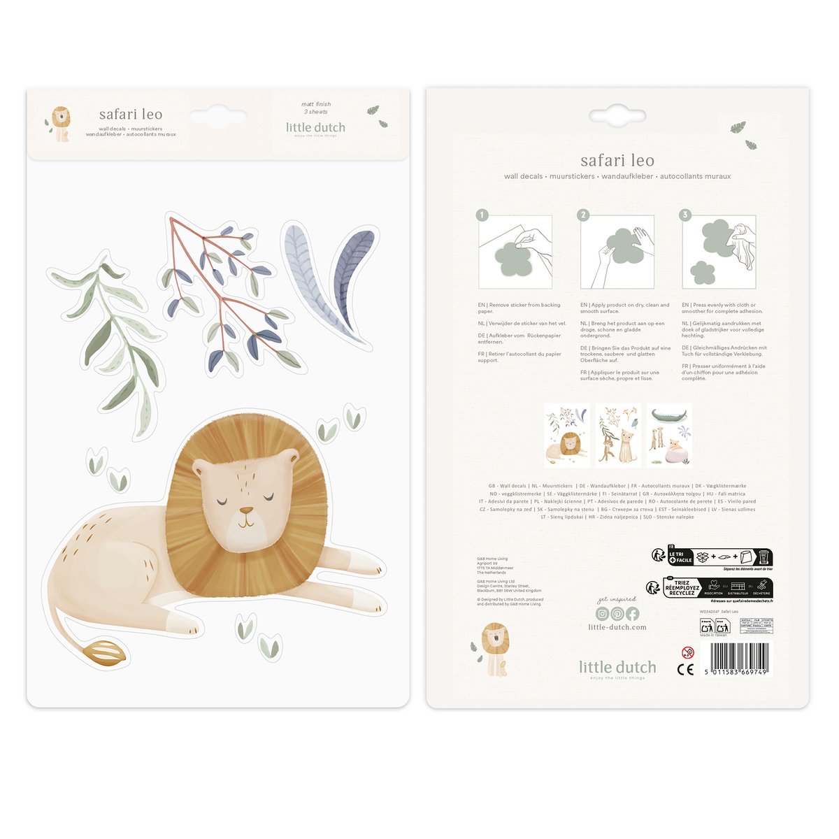 Stickers muraux pour enfant Petits animaux de la savanne coloris pastel, LITTLE DUTCH