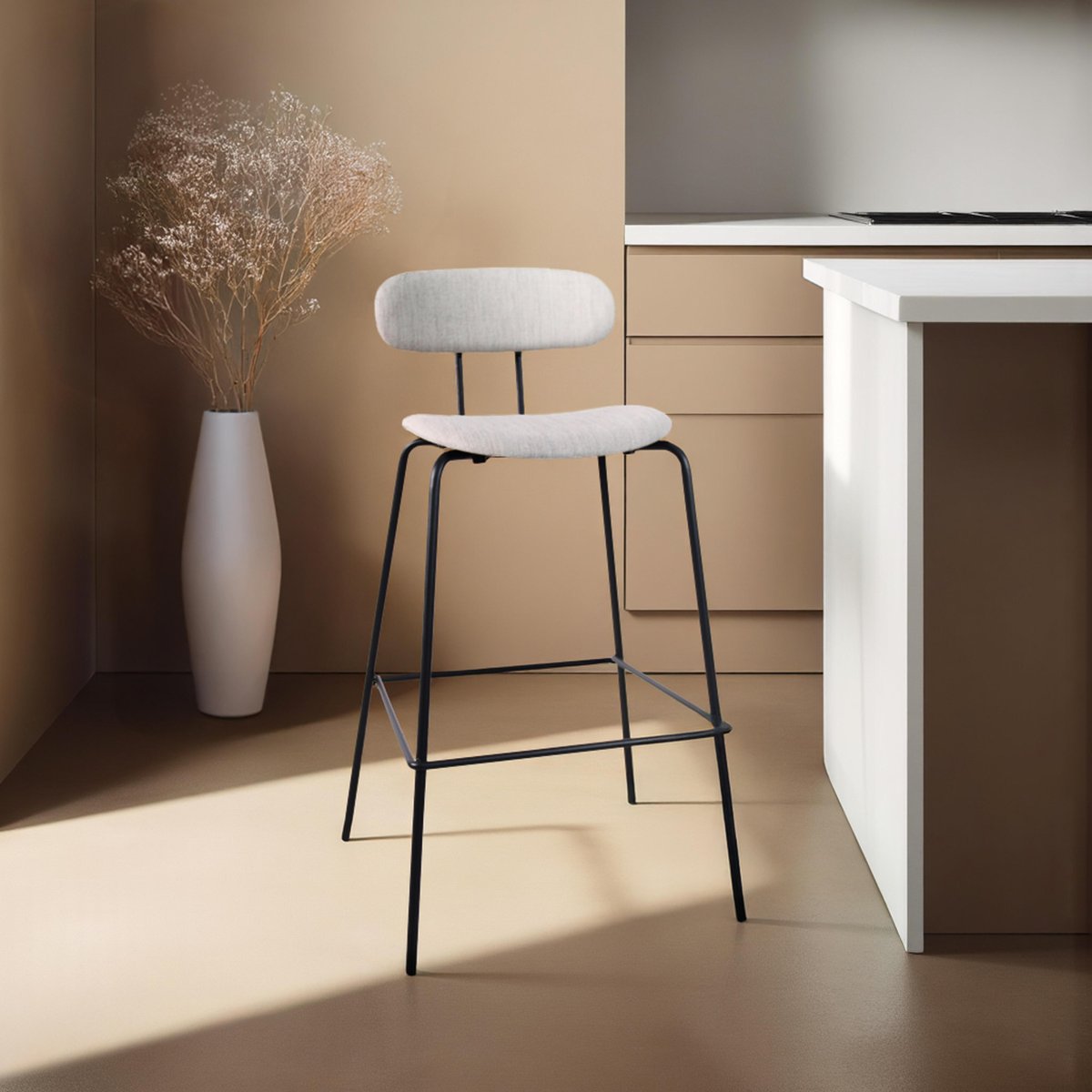Lot de 2 chaises hautes en acier et bois, TINA gris, OVIALA