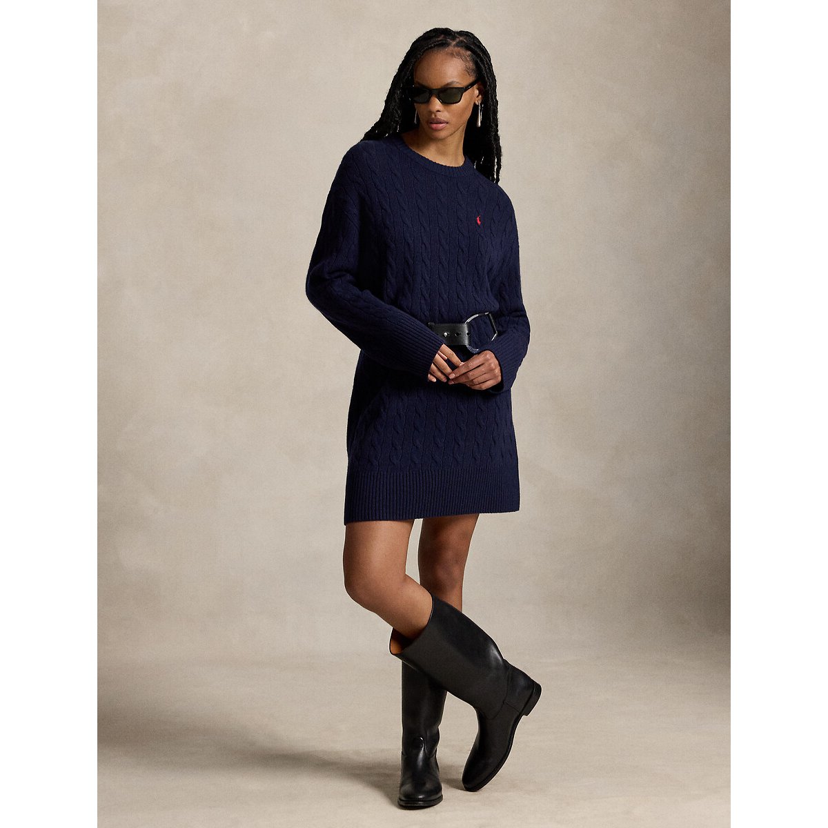 80% Wool and 20% Cashmere Mini Cable Knit Dress navy, POLO RALPH LAUREN