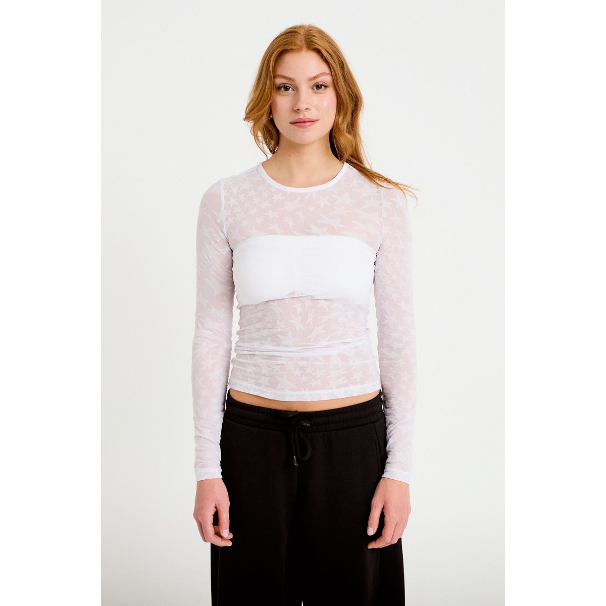 T-shirt ajusté manches longues blanc, CACHE CACHE