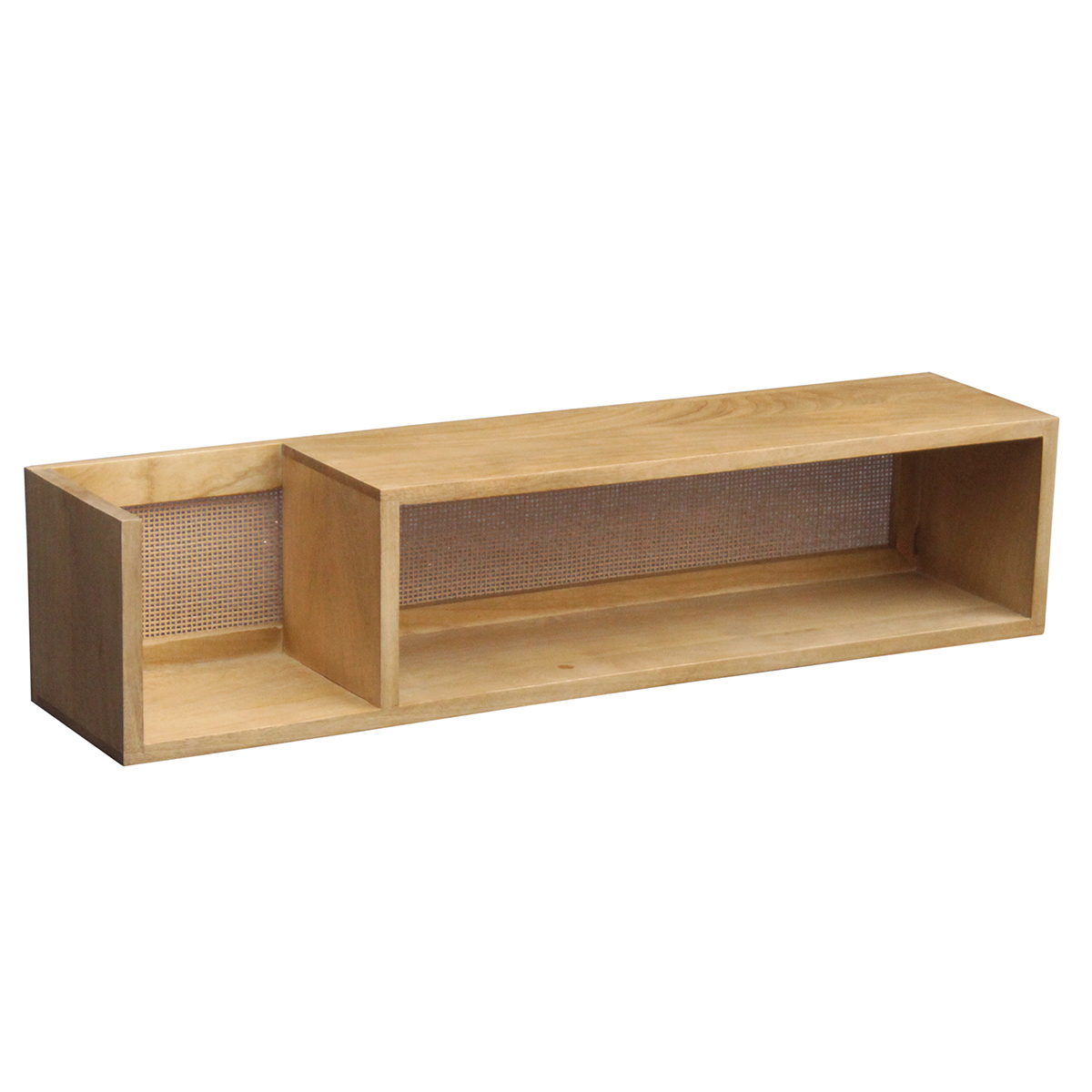 Etagère murale en bois manguier massif et cannage rotin L90 cm ACANGE chêne clair, MILIBOO