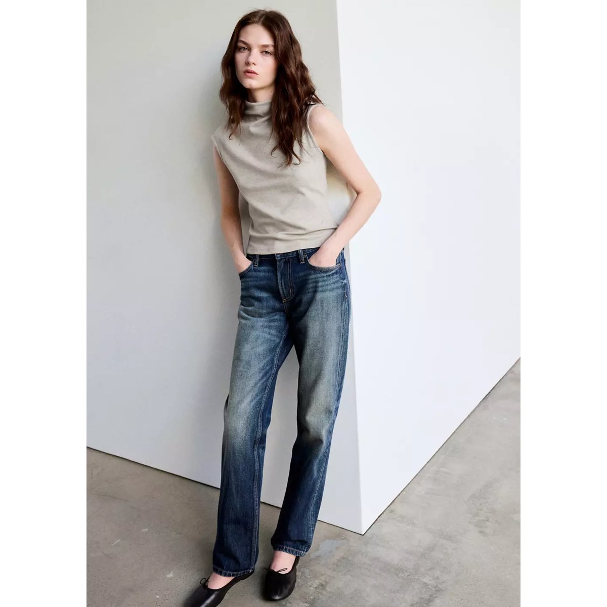 T-shirt col montant froncé sable, MANGO