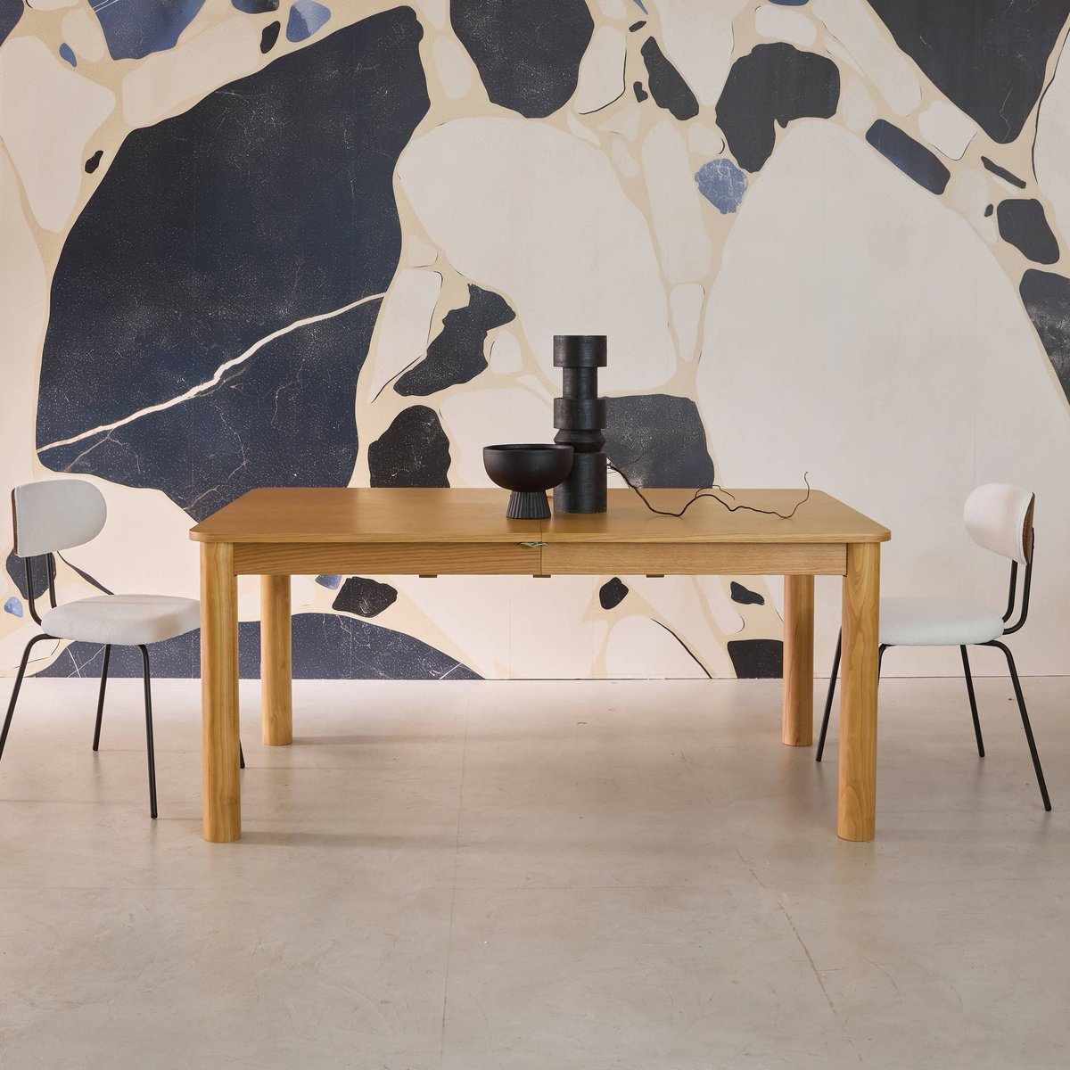 Table à manger rectangulaire extensible bois d'hévéa et placage chêne 6 à 10 places SOLENE naturel, SWEEEK