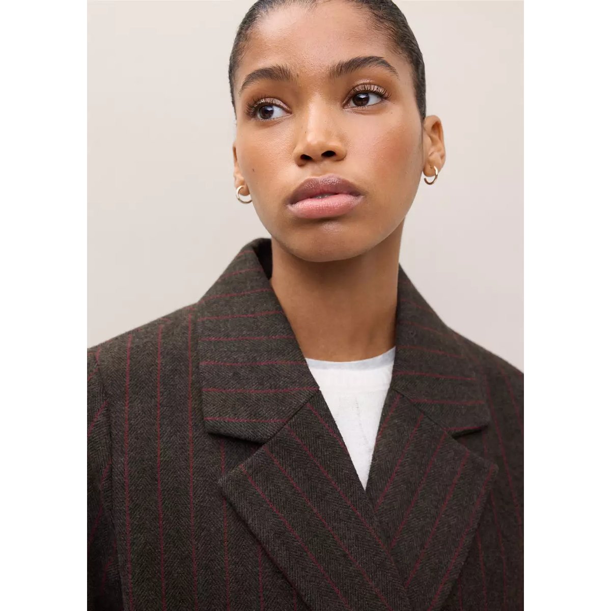 Manteau en mélange de laine à rayures chocolat, MANGO TEEN