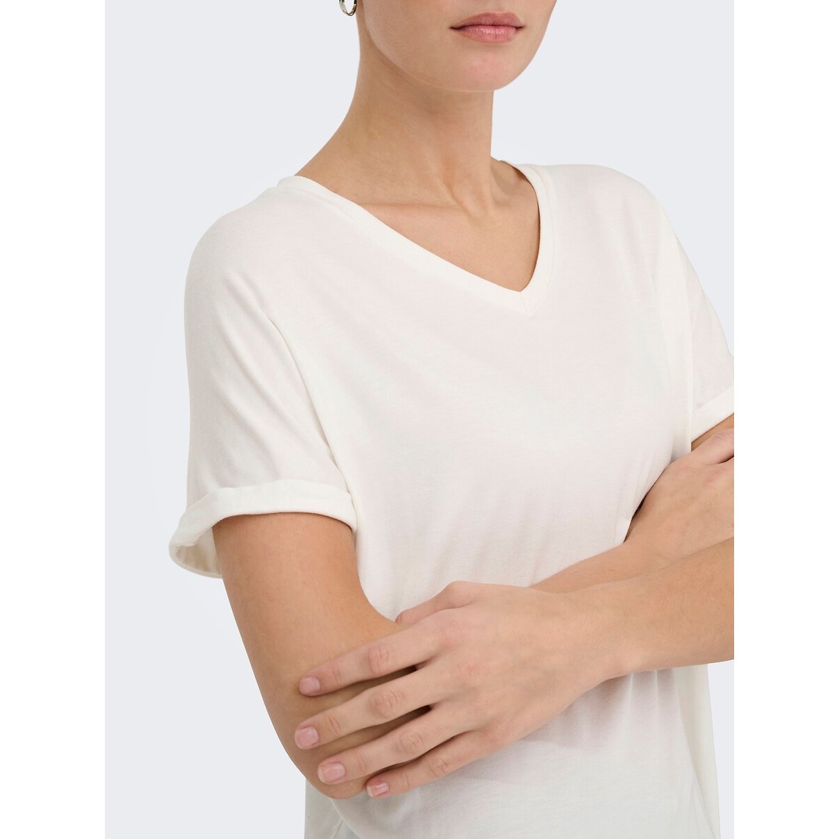 T-shirt manches courtes, col V blanc, JDY