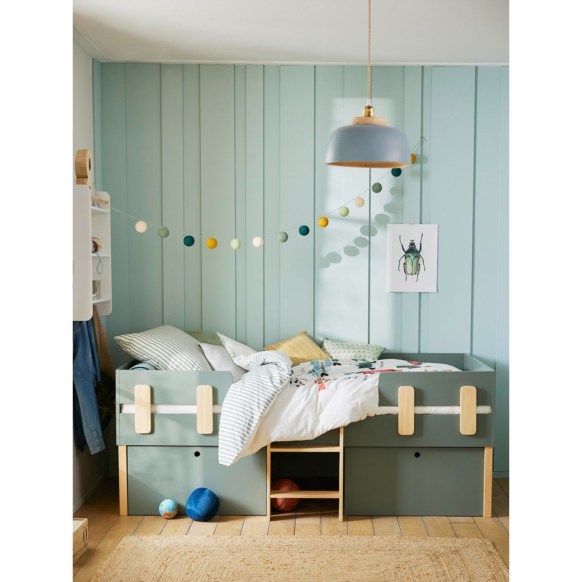 Lit en hauteur avec rangements EVEREST kaki, VERTBAUDET