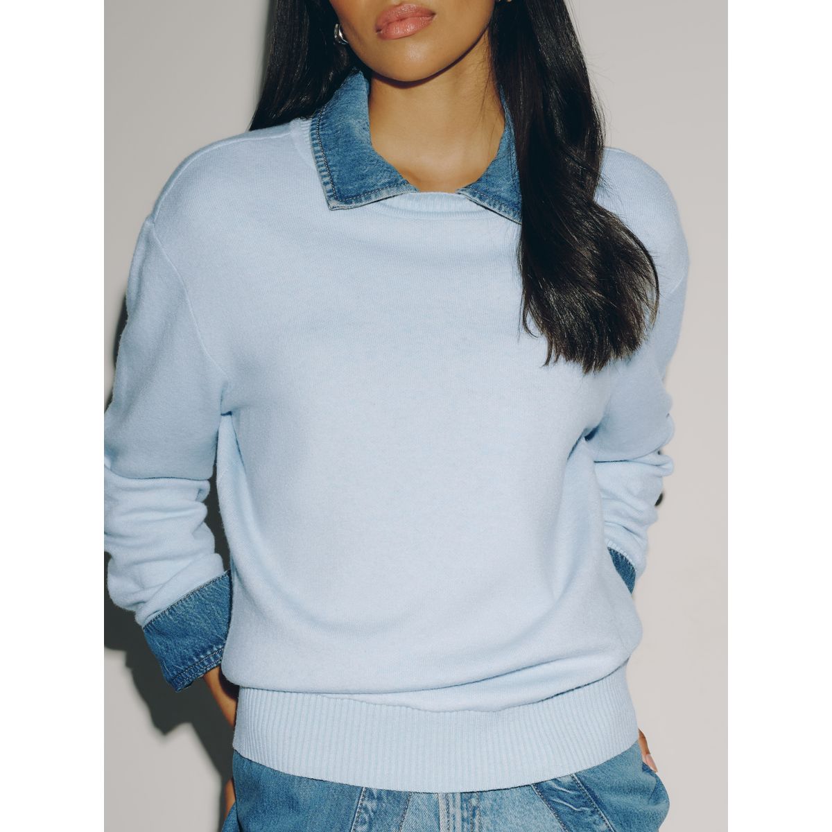Pull ras du cou aspect maille bleu, NEXT