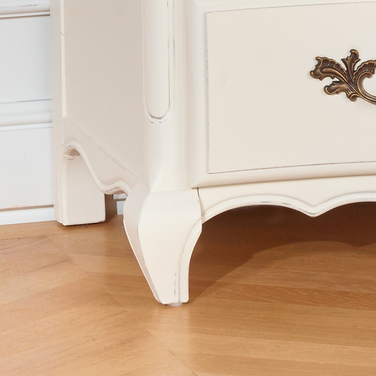 Commode style shabby chic, plateau chêne, 3 tiroirs SERRENA blanc, ROBIN DES BOIS