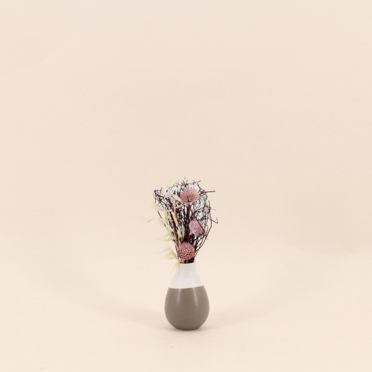 Lot de 2 vases en céramique avec fleurs séchées taupe, ORNAMI