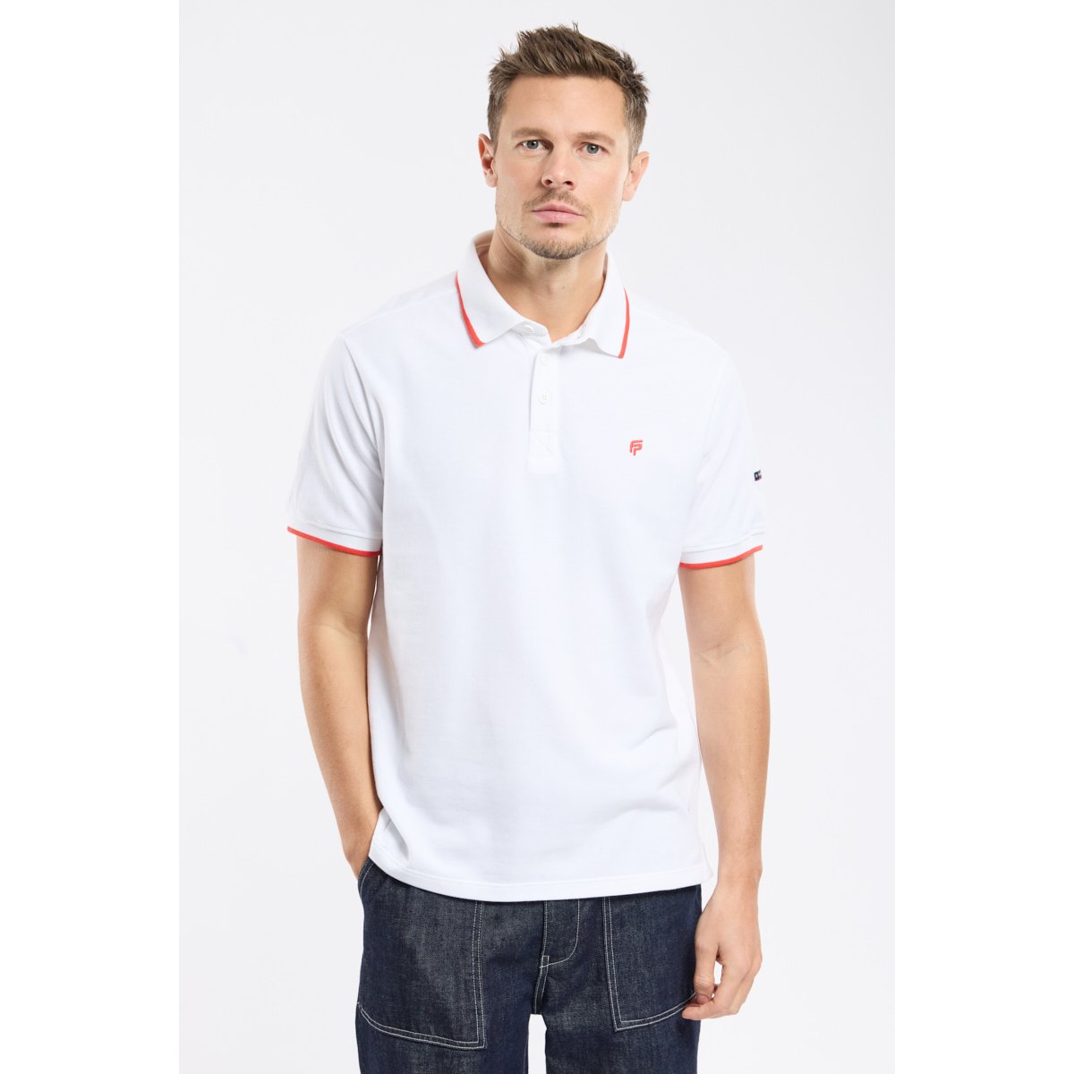 Polo maille piquée FOUNTAINE PAJOT blanc/pompon, ARMOR-LUX