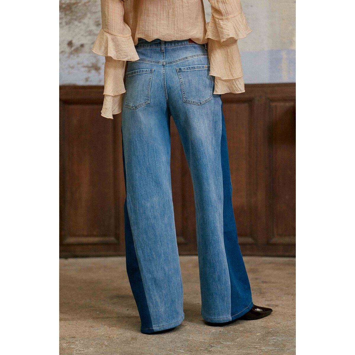 Stoned jeans met denim brut inzetstukken, PAIVA stoned , LA PETITE ETOILE