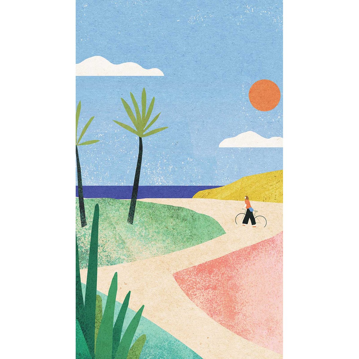 Papier peint la plage à vélo intissé, HEXOA