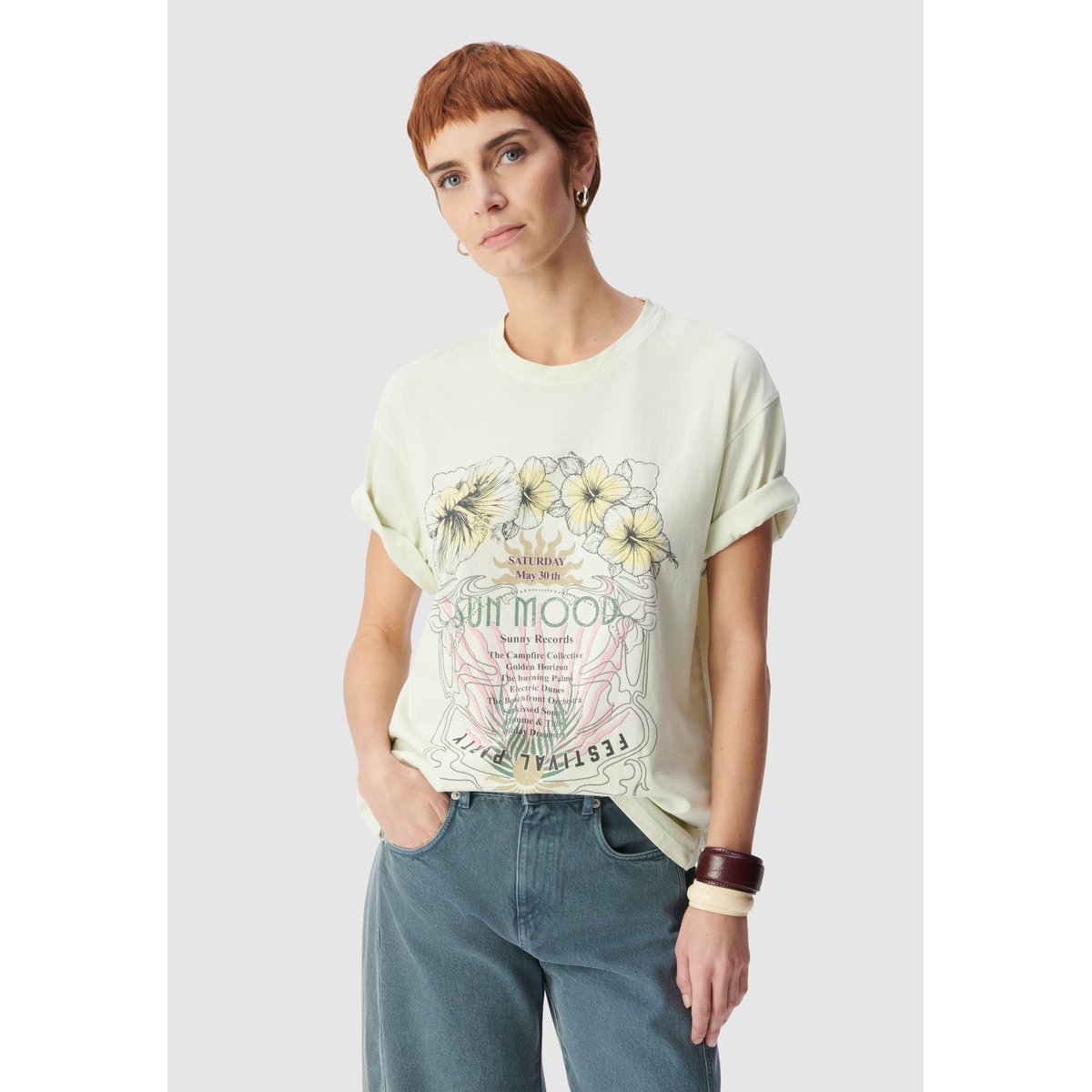 Tee-shirt coton bio affiche fleurs amande, IKKS