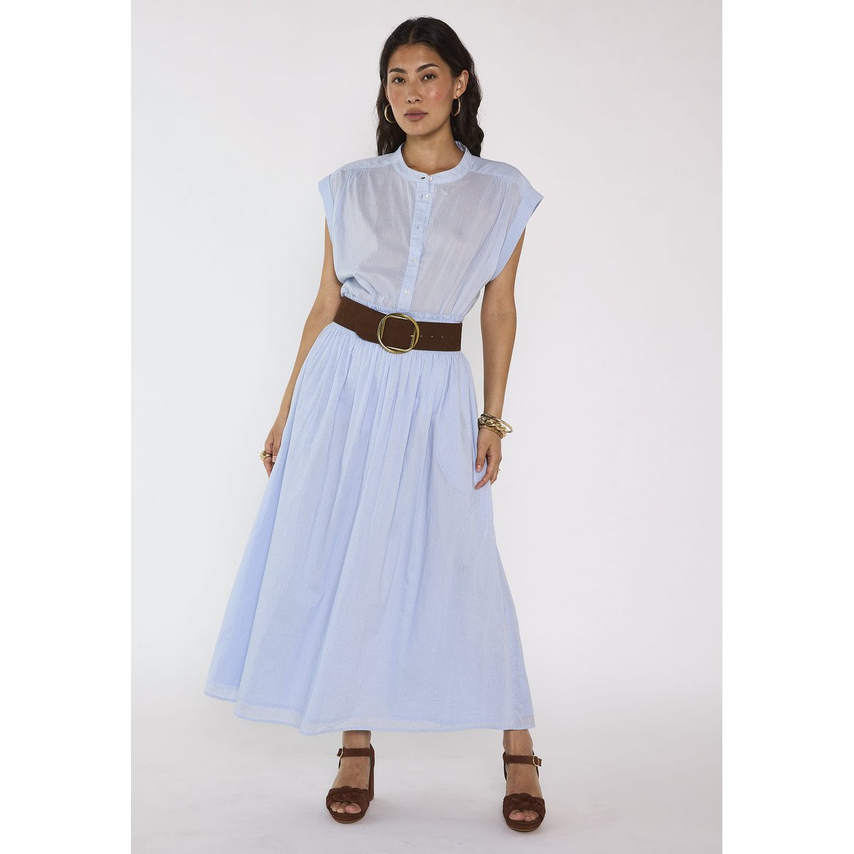 Jupe midi à rayures en coton VOILE bleu chambray, Maison 123