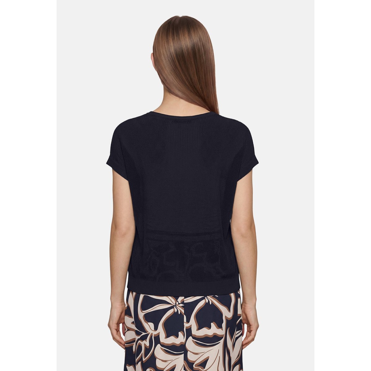 Pull-over en maille ajourée à encolure bénitier dark sky, BETTY BARCLAY